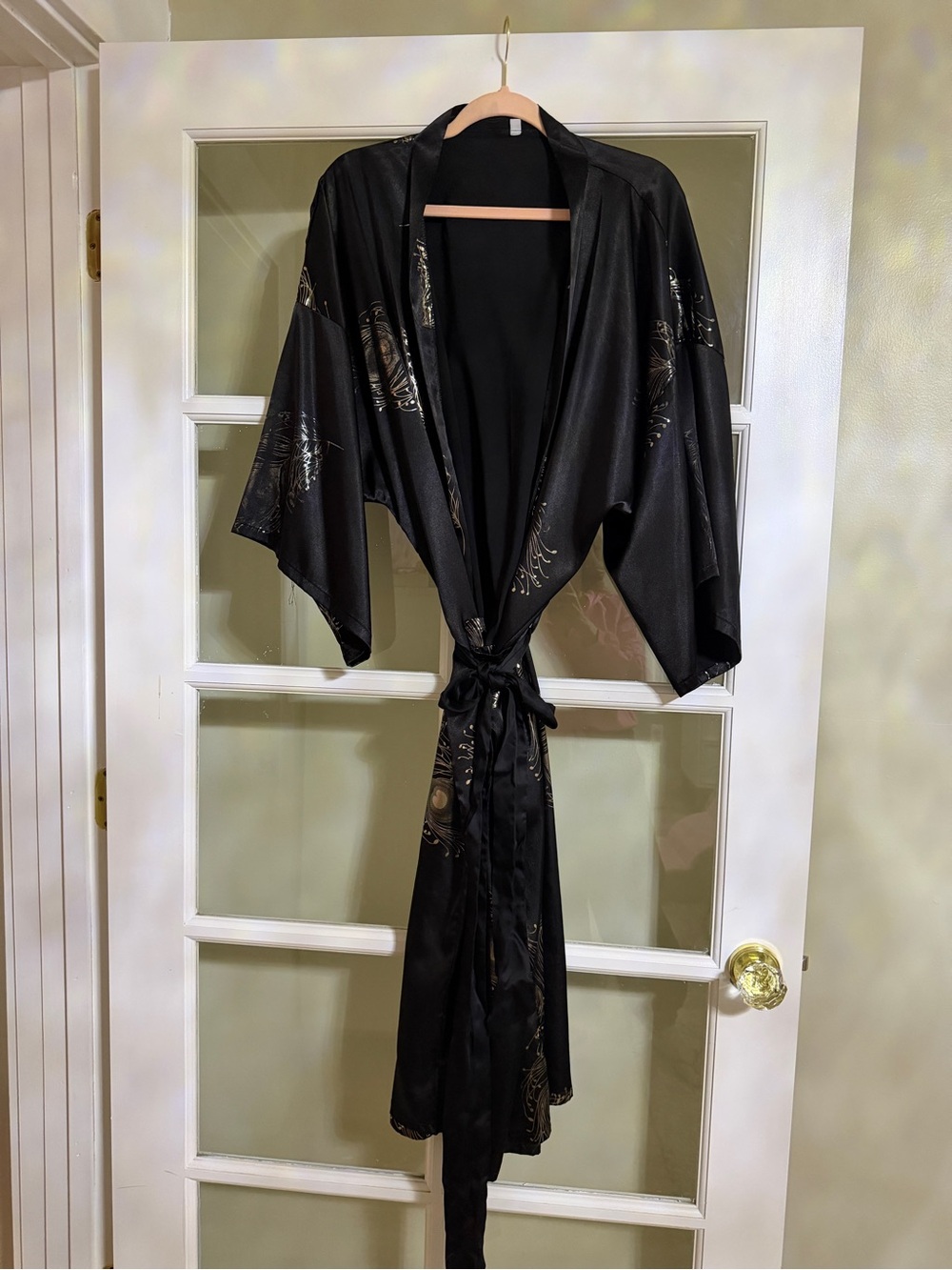 Black Satin Kimono Robe with Metallic Accents - Women Intimates